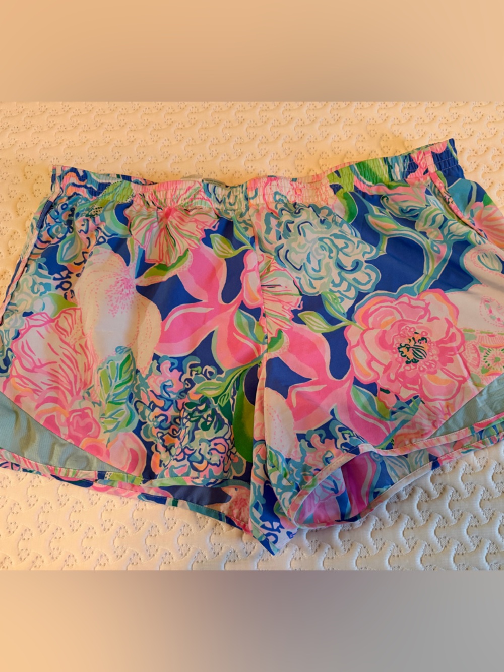 Lilly Pulitzer Pink & Blue Floral athletic shorts with liner shorts